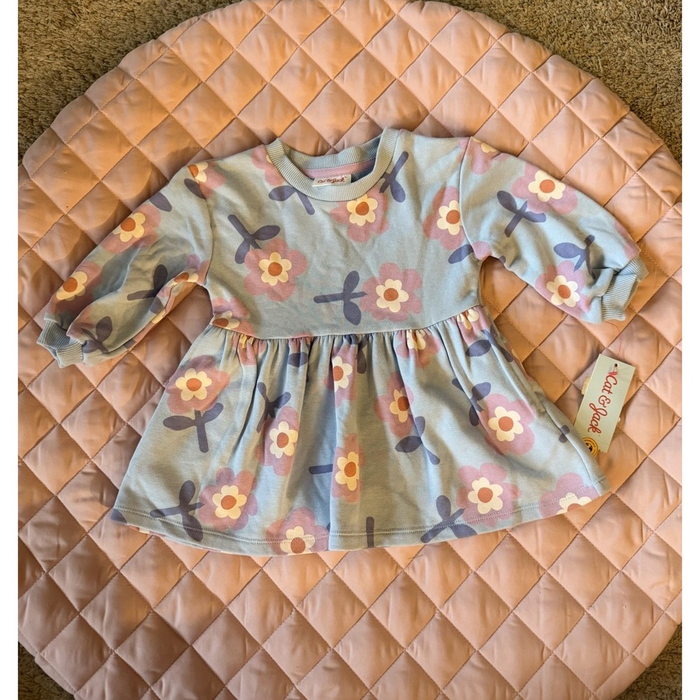 Cat & Jack Blue Floral Long Sleeve Twirl Dress with Flowers 12 Months NWT